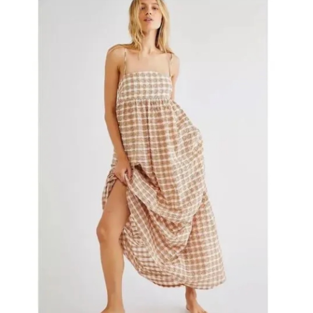 Autumn Adeigbo Free People‎ Plaid Babydoll Maxi Dress